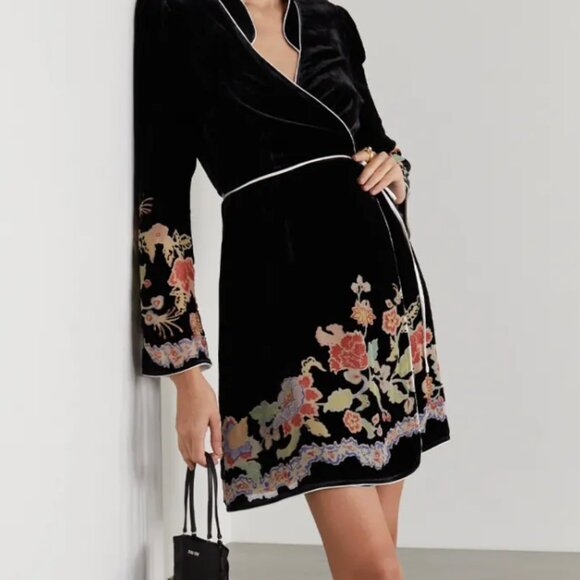 RIXO, Iris Floral-Print Devoré Silk-Velvet Wrap Mini Dress, Small - Picture 5 of 5